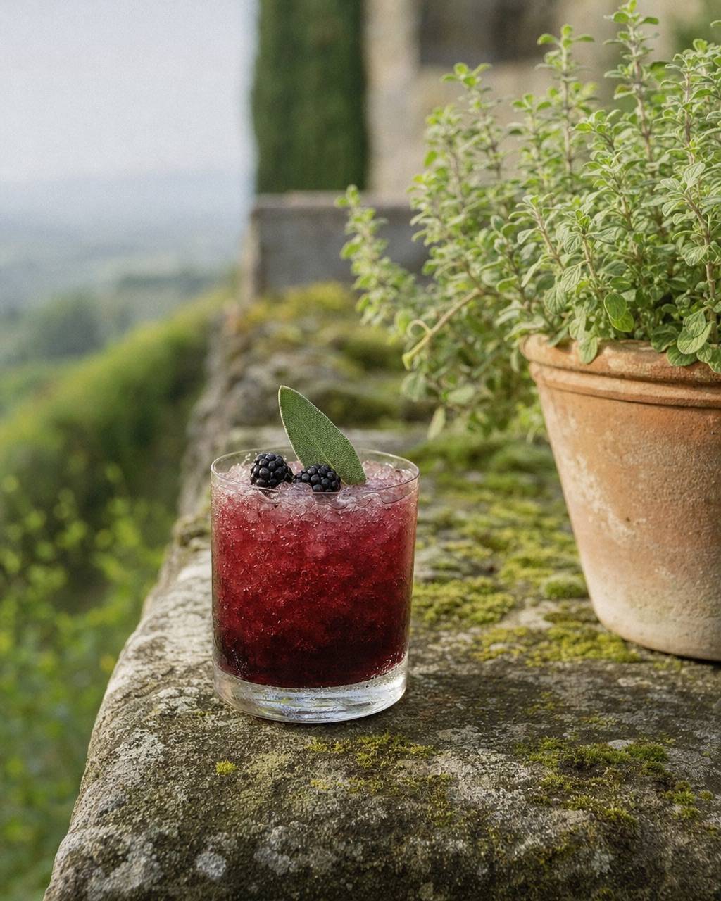 Blackberry Sage: Dark fruit, garden herbs, bright fizz.
