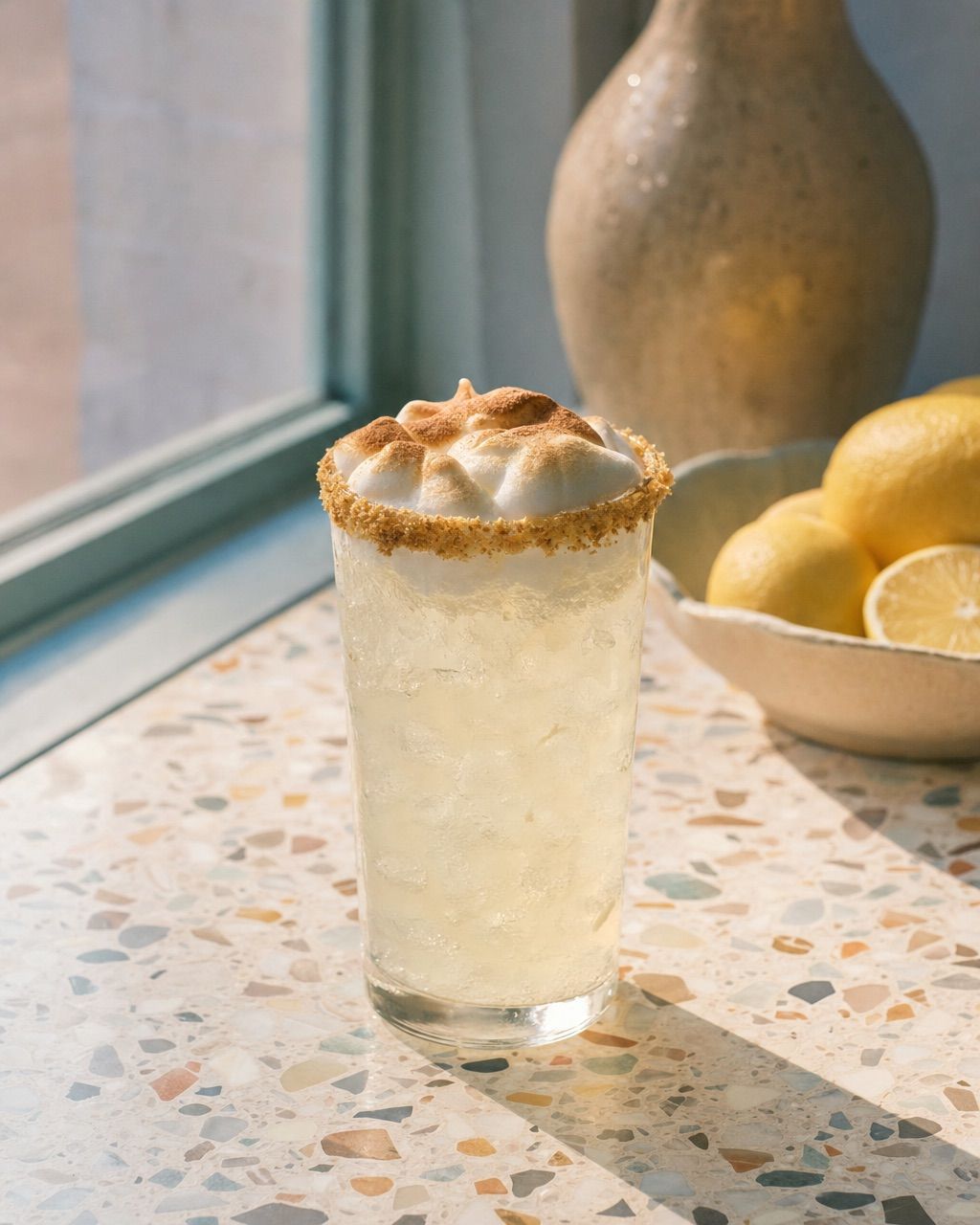 Lemon Meringue: Bright lemon soda under toasted marshmallow foam.