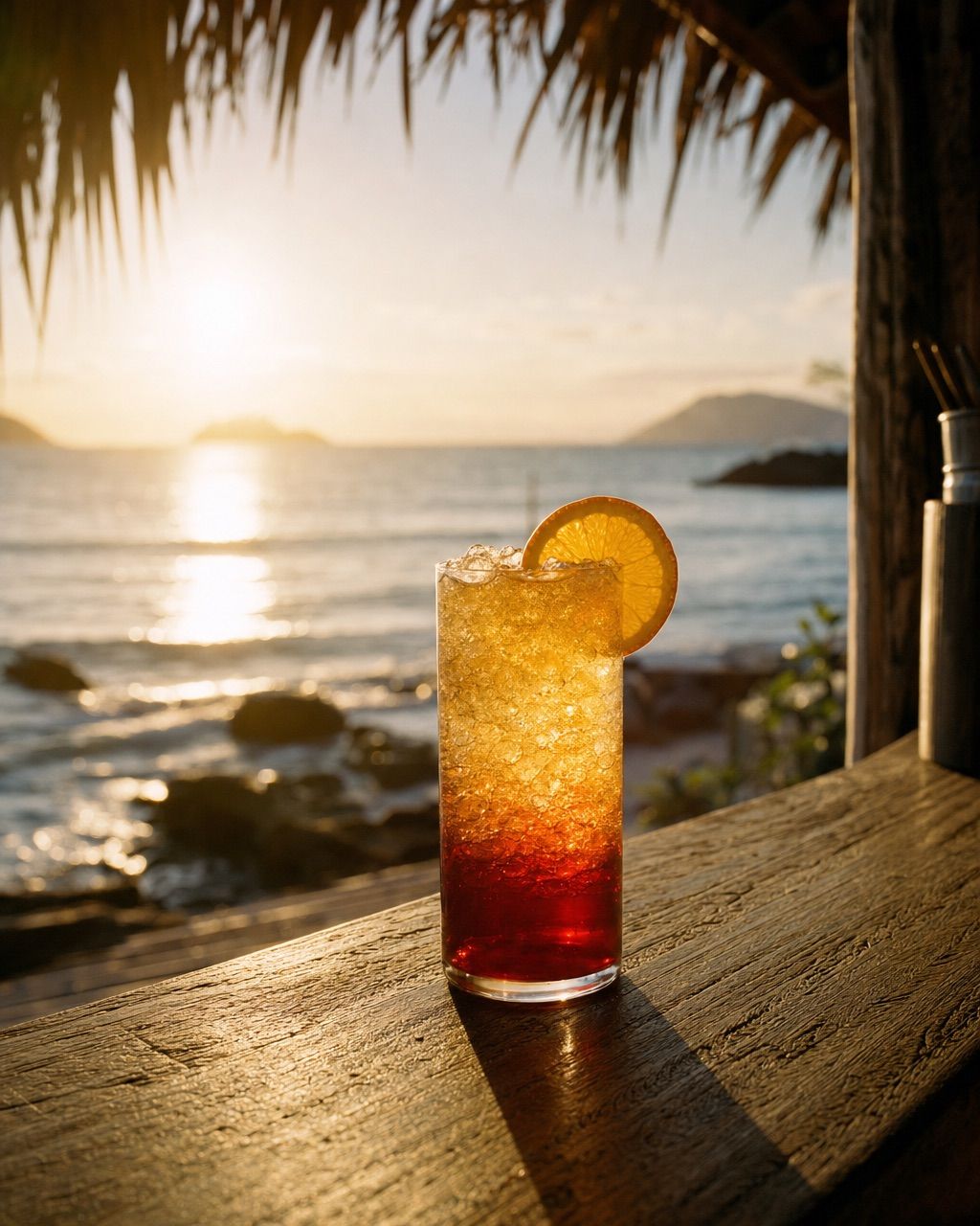 Tropical Sunset: Passion fruit and pineapple with a grenadine sunset.