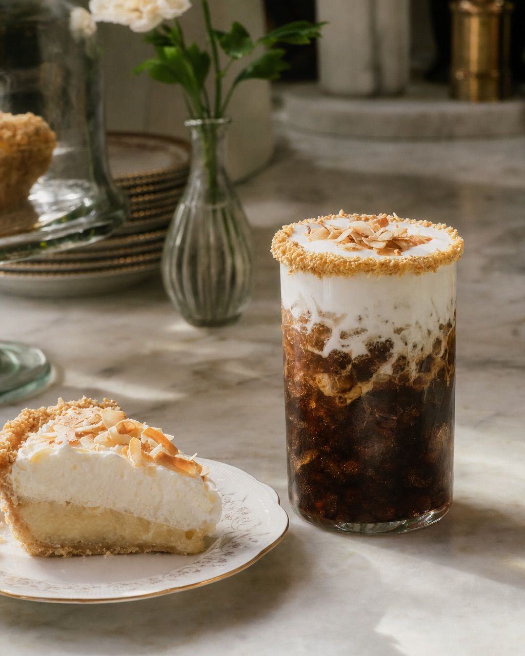 Coconut Cream Pie: Dr Pepper, coconut, vanilla and a graham rim.